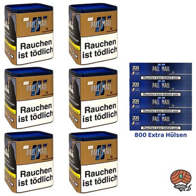Pall Mall Authentic Blue/Blau Tabak XXL Dose 6x 80g, 800 Blue Xtra Hülsen