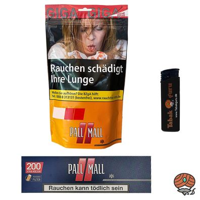 Pall Mall Allround Giga Beutel 104g + 200 Pall Mall Red Xtra Hülsen Feuerzeug