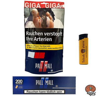 Pall Mall Red/Rot Volumentabak 95g Beutel + 200 Blue Xtra Hülsen + Feuerzeug