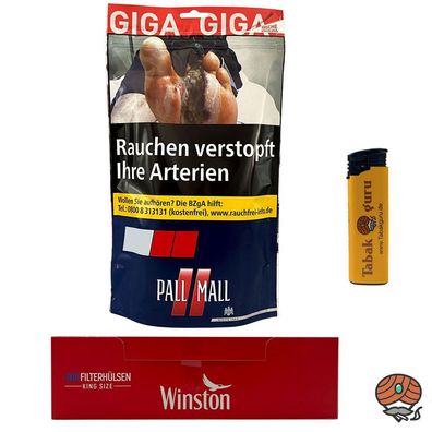 Pall Mall Red/Rot Volumentabak Giga Beutel 104g Beutel + Winston Hülsen, Zubehör