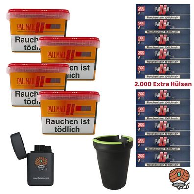 Pall Mall Allround Tabak Mega Box 4x 125g, Red Xtra Hülsen, Aschenbecher