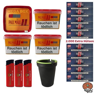 Pall Mall Volumentabak Mega Box 4x 125g, Red Xtra Hülsen, Aschenbecher