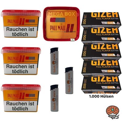Pall Mall Allround Tabak Mega Box 4x 125g, Full Flavor Extra Hülsen, Feuerzeug