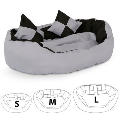 lionto 4-in-1 Hundebett, Hundekissen, Hundekörbchen mit Wendekissen, Größe wählbar