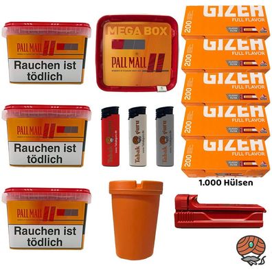 Pall Mall Allround Mega Box 4x 125g Tabak, Gizeh Hülsen, Feuerzeuge, Stopfer