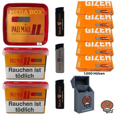 Pall Mall Allround Tabak Mega Box 3x 125g Gizeh Full Flavor Hülsen + Zubehör