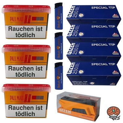 Pall Mall Allround Mega Box Tabak 3x 145g, Hülsen, Gizeh Vario Stopfer