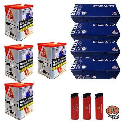 HB Classic Blend Feinschnitt Dose 4x 59g + Gizeh Special Tip Hülsen+ Zubehör