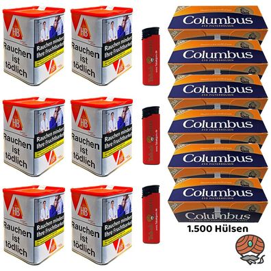 HB Classic Blend Feinschnitt Tabak Dose 6x 59g, 1500 Columbus Hülsen, Zubehör