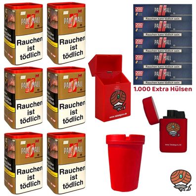 Pall Mall Authentic Red/Rot Tabak XXL Dose 6x 80g, Extra Hülsen, viel Zubehör