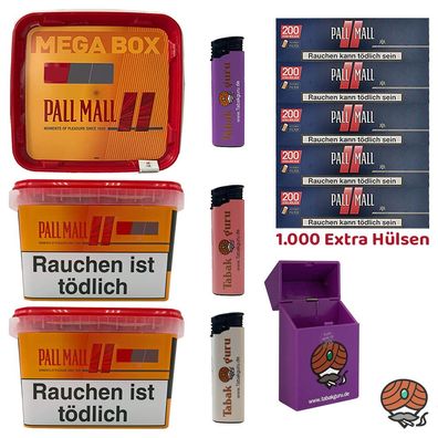 Pall Mall Allround Mega Box Tabak 3x 125g, Pall Mall Extra Hülsen, Box