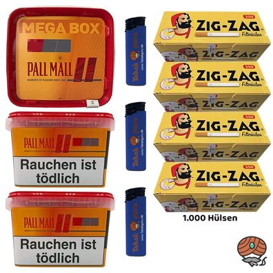 Pall Mall Allround Mega Box Tabak 3x 145g, Zig Zag Hülsen, Feuerzeuge
