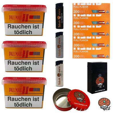 Pall Mall Mega Box Tabak 3x 125g + Gizeh Full Flavor Hülsen + viel Zubehör