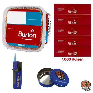 Burton GIGA Box Volumentabak 400g + 1000 Winston Hülsen + Taschenaschenbecher