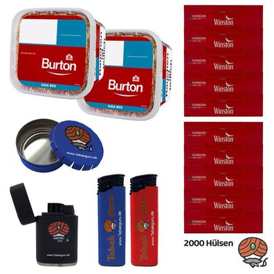 2x Burton Volumentabak GIGA Box à 400g, Winston Hülsen, Taschenaschenbecher