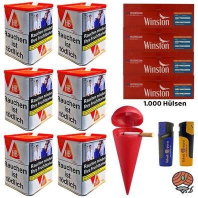 HB Classic Blend Feinschnitttabak 6x 59g, Winston Extra Hülsen, Strandascher