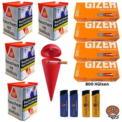HB Classic Blend Feinschnitttabak Dose 4x 59g, Gizeh Full Flavor Hülsen, Strandascher
