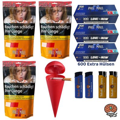 Pall Mall Allround Tabak Giga Beutel 3x 104g, Blue Xtra Hülsen, Strandascher