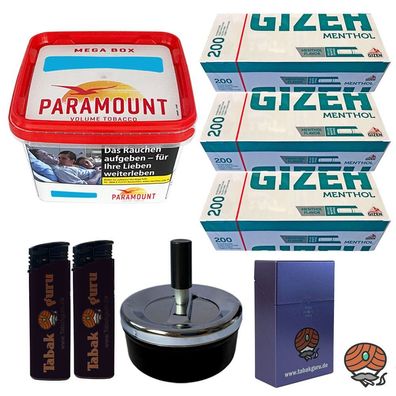 Paramount Volumentabak Mega Box 125g, 600 Gizeh MenthoI Hülsen + Zubehör