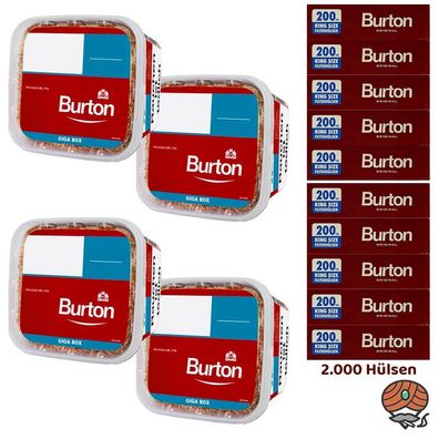 4x Burton GIGA Box Volumentabak à 400g + 2000 Burton Filterhülsen