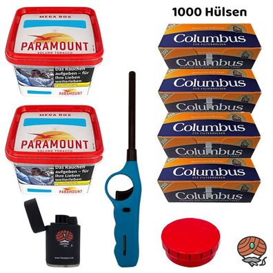 2x Paramount Volumentabak Mega Box à 125g, 1000 Columbus Hülsen und Zubehör