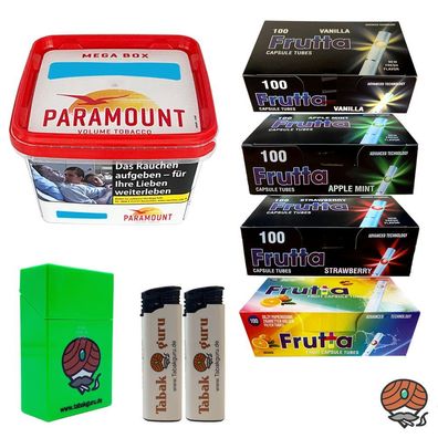 Paramount Volumentabak Mega Box 125g, 400 Frutta Hülsen (4 Sorten) und Zubehör