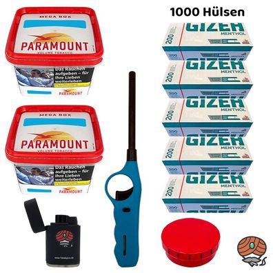 2x Paramount Volumentabak Mega Box à 125g, 1000 Gizeh MenthoI Hülsen, Zubehör