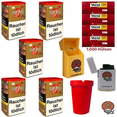 Pall Mall Authentic Red/Rot Tabak XXL Dose 5x 80g, West Extra Hülsen, Zubehör