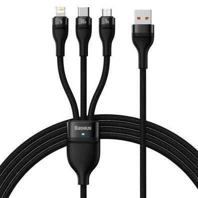 Baseus Flash Series II 3-in-1 USB-Kabel 100W 1,2m - Schwarz (Typ-C/Lightning/Mic