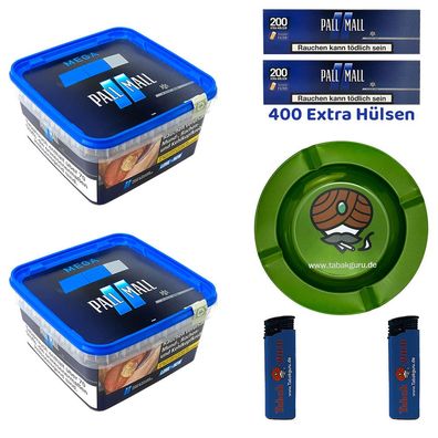 Pall Mall Blue/Blau Tabak Mega Box 2x 115g, Blue Xtra Hülsen, Metallascher