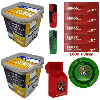 Denim Volumentabak Mega Box 2x 220g, 1000 Break Hülsen, Metallascher