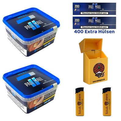 Pall Mall Blue/Blau Tabak Mega Box 2x 125g, Blue Xtra Hülsen, Feuerzeuge, Box