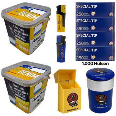 Denim Volumentabak Mega Box 2x 220g, Gizeh Special Tip Hülsen, Autoascher