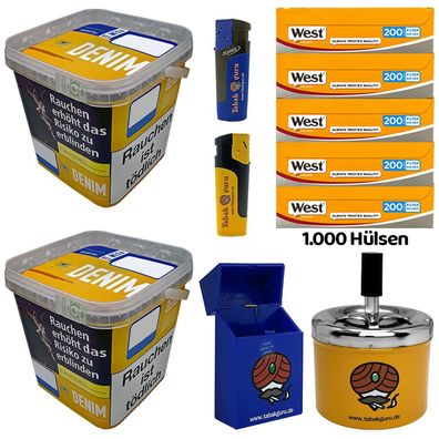 Denim Volumentabak Mega Box 2x 210g, 1000 West Yellow Hülsen, Drehascher