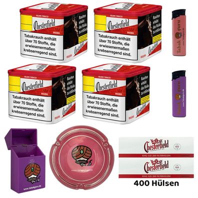 Chesterfield Red/Rot Volumentabak 4x 40g M Dose, Hülsen, Glasascher, Zubehör
