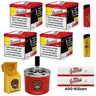 Chesterfield Red/Rot Volumentabak 4x 40g M Dose, Hülsen, Drehascher, Zubehör