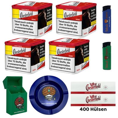 Chesterfield Red/Rot Volumentabak 4x 40g M Dose, Hülsen, Metallascher Zubehör