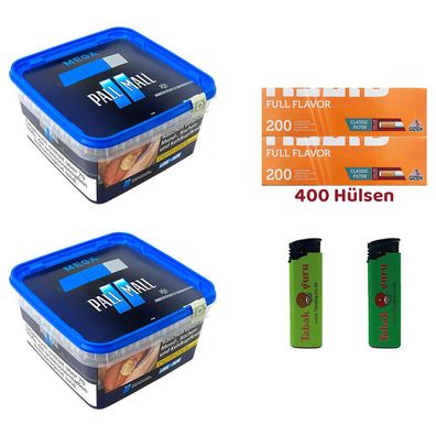 Pall Mall Blue/Blau Tabak Mega Box 2x 125g, Gizeh Full Flavor Hülsen, Feuerzeug