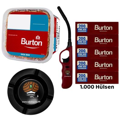 Burton Volumentabak GIGA Box 400g, Hülsen, Metallaschenbecher, Stabfeuerzeug
