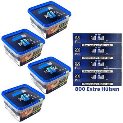 Pall Mall Blue/Blau Volumentabak Mega Box 4x 125g, 800 Blue Xtra Hülsen