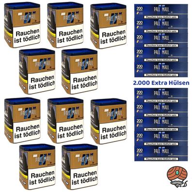 Pall Mall Authentic Blue/Blau Tabak Dose 10x 71g, 2000 Blue Xtra Hülsen