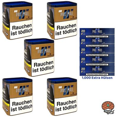Pall Mall Authentic Blue/Blau Tabak XXL Dose 5x 80g, Blue Xtra Hülsen