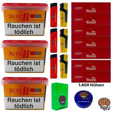 Pall Mall Allround Volumentabak Mega Box 3x 125g, 1400 Winston Hülsen, Zubehör