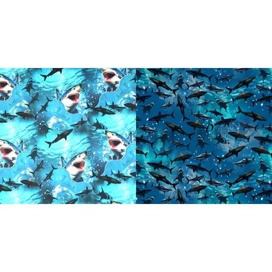 Jersey mit Hai Shark weißer Hai Kombistoff 2 verschiedene Motive 50 x 150 cm ?