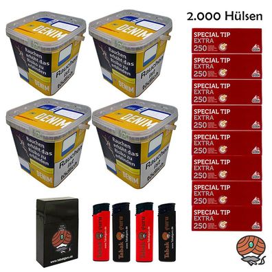 Denim Volumentabak Mega Box 4x 220g Eimer + 2000 Gizeh Extra Hülsen + Zubehör