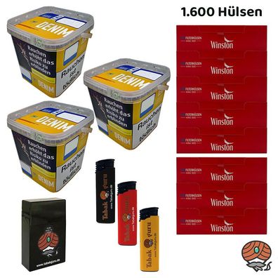 Denim Volumentabak Mega Box/Eimer 3x à 220g + 1600 Winston Hülsen + Zubehör