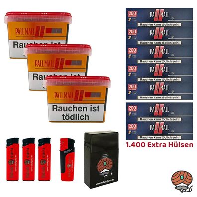 Pall Mall Allround Volumentabak Mega Box 3x 125g, Red Xtra Hülsen, Zubehör
