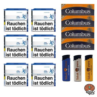 JPS John Player Special Blue/Blau Tabak Dose 6x 36g, Columbus Hülsen, Feuerzeuge