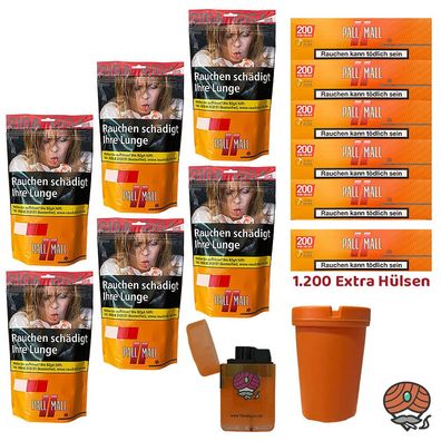 Pall Mall Allround Tabak Beutel 6x 120g, Xtra Hülsen, Feuerzeug, Aschenbecher