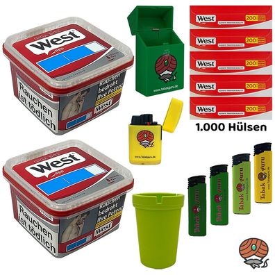 West Red Tabak/Stopftabak Giag Box 2x 160g + 1000 Red Hülsen + viel Zubehör